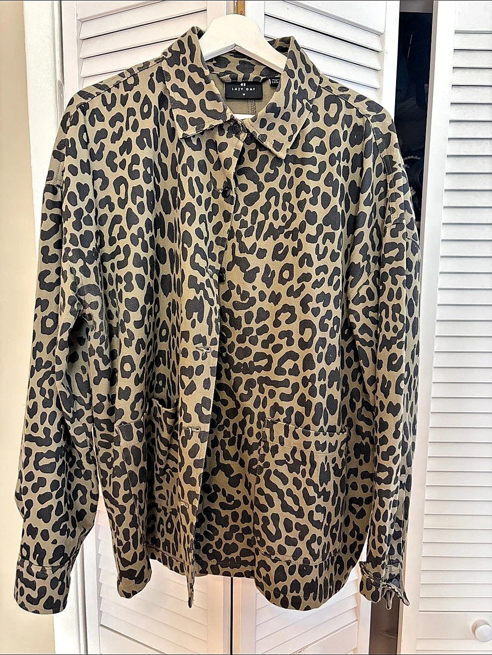 Lazy Oaf Leopard Print Button Down Shirt Brown & Black Medium unisex